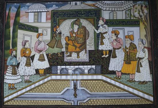 A gouache on cotton batic panel depicting a nobleman, 74cm x 100cm